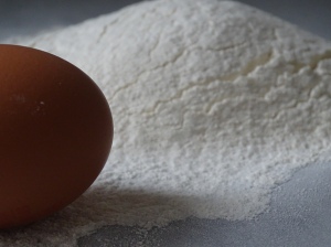 pile of flour, egg